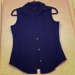 Navy Sleeveless Button down shirt.